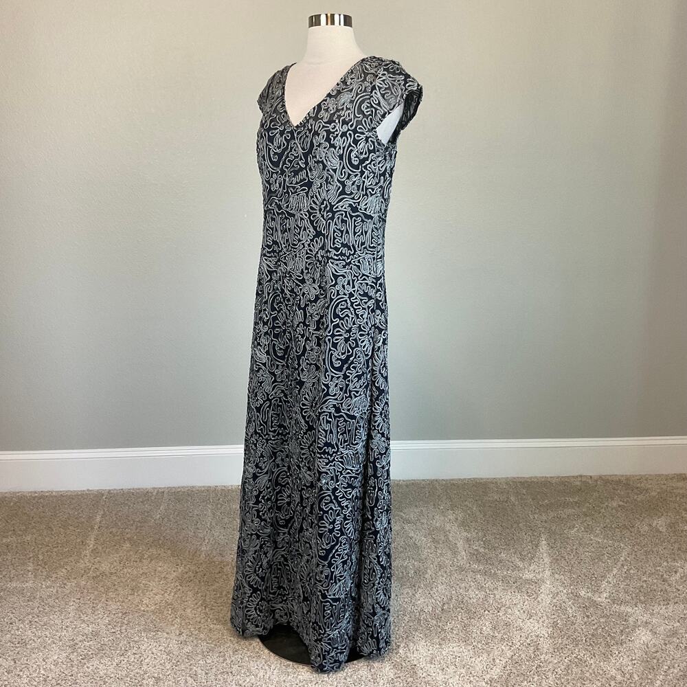 JS Collections Embroidered Lace Short Sleeve Evening Gown Blue Size 6 Dress - Picture 3 of 10